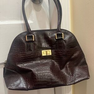 Talbots Dark Brown Crocodile-Embossed Shoulder Bag